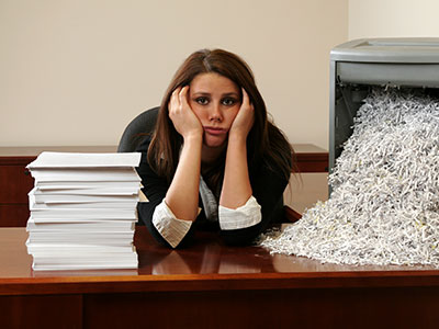 Shredded documents on a desk